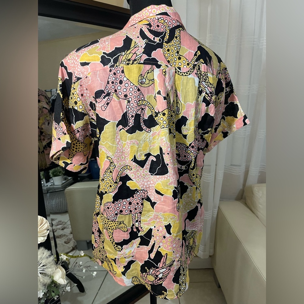 •	Maeve Anthropologie Colorful Abstract Blouse XS Short Sleeve 100% - Picture 5 of 14